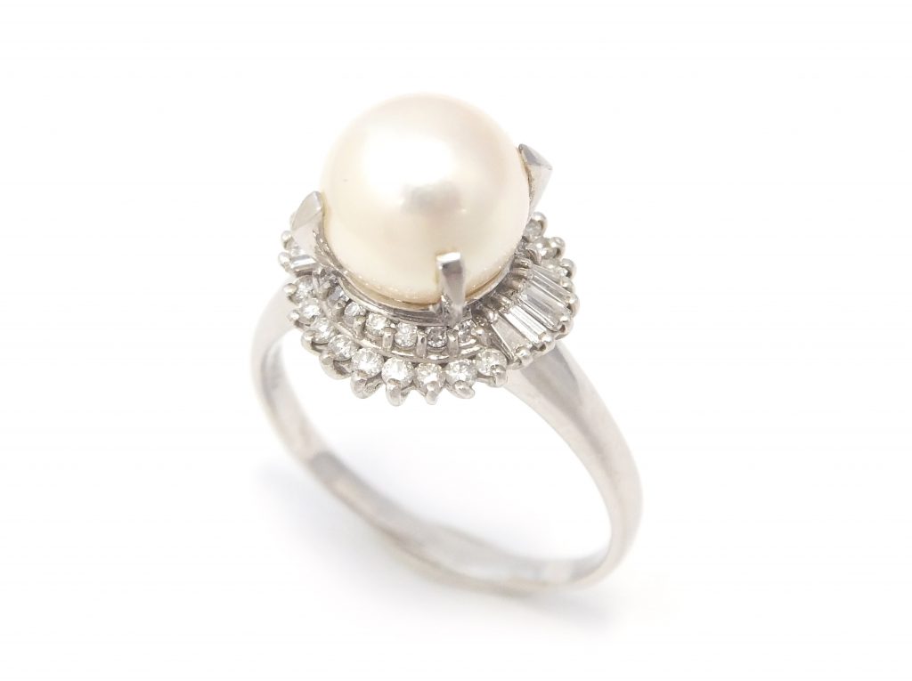 真珠とダイヤの指輪刻印あり - リング